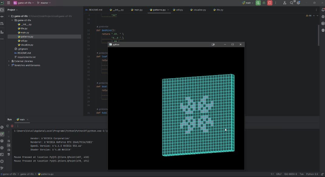 An image of the Conway's Game of Life project.